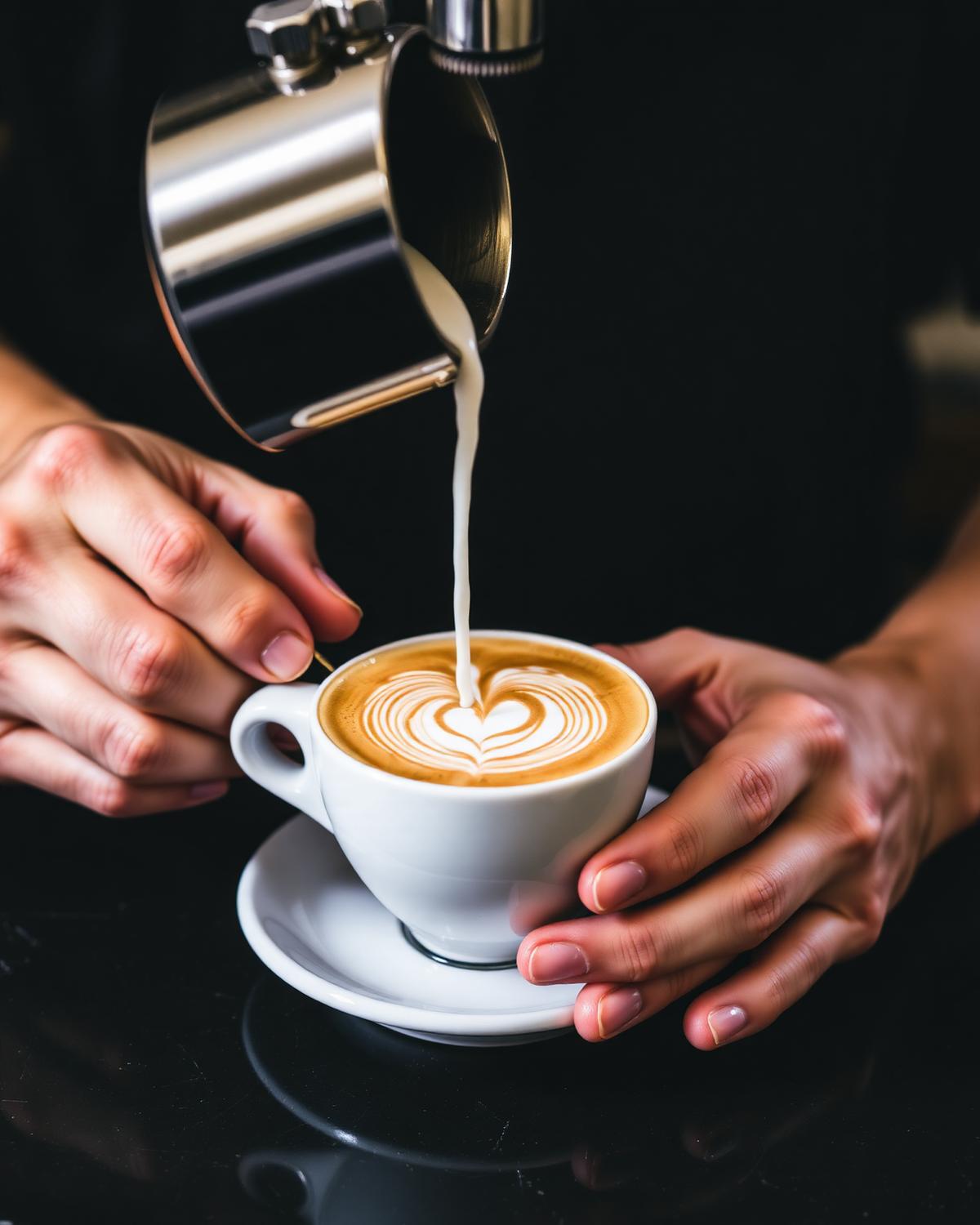Steamed milk into espresso.