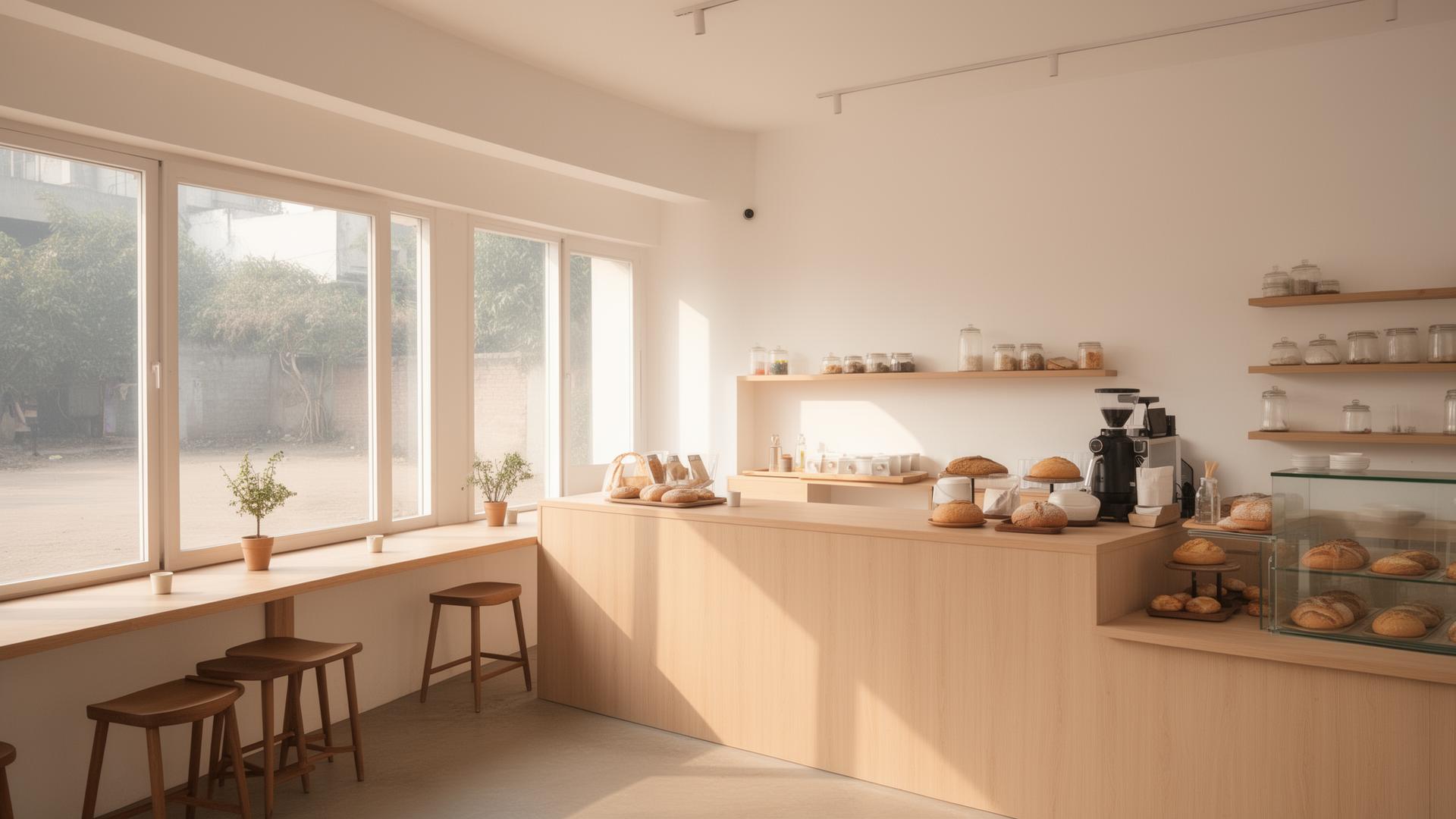 The Bakebook cafe interior in soft afternoon light